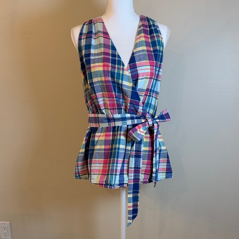 Lane Bryant Plaid Wrap Tank Top in Navy, Pink, Yellow, Green